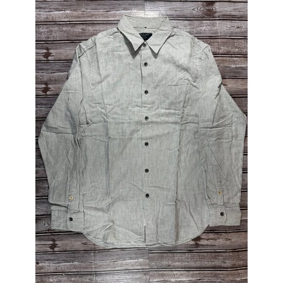 RAG & BONE striped classic fit beach Shirt size M color Grey Ivory NWOT - Picture 1 of 5